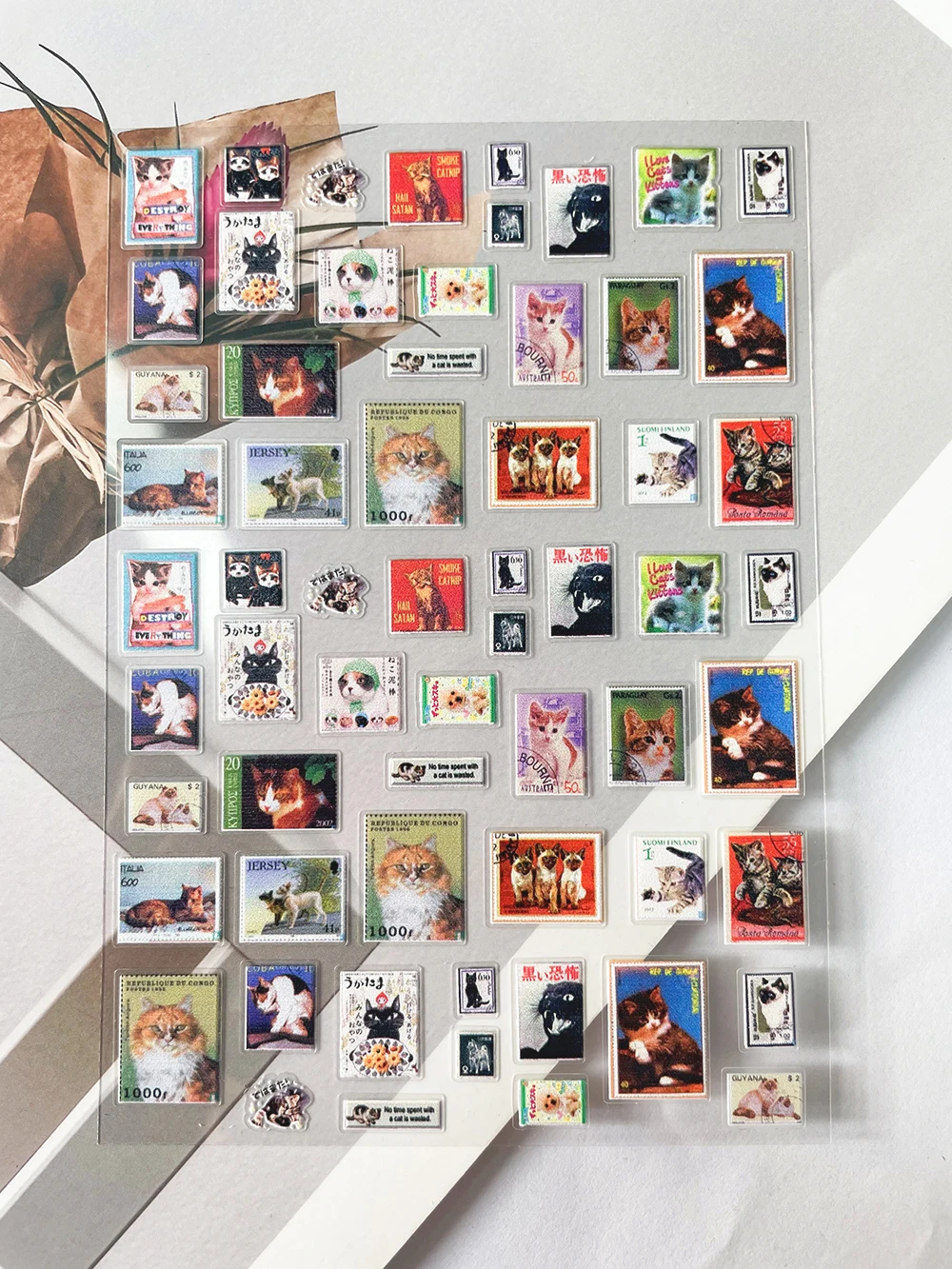 الرجعية Stamps بطاقة بريدية ملصقات الزخرفية Diy بها بنفسك الكلاسيكية زهرة العمارة الحيوان مسمار ملصقات سجل القصاصات ذاتية اللصق المنزلق #4