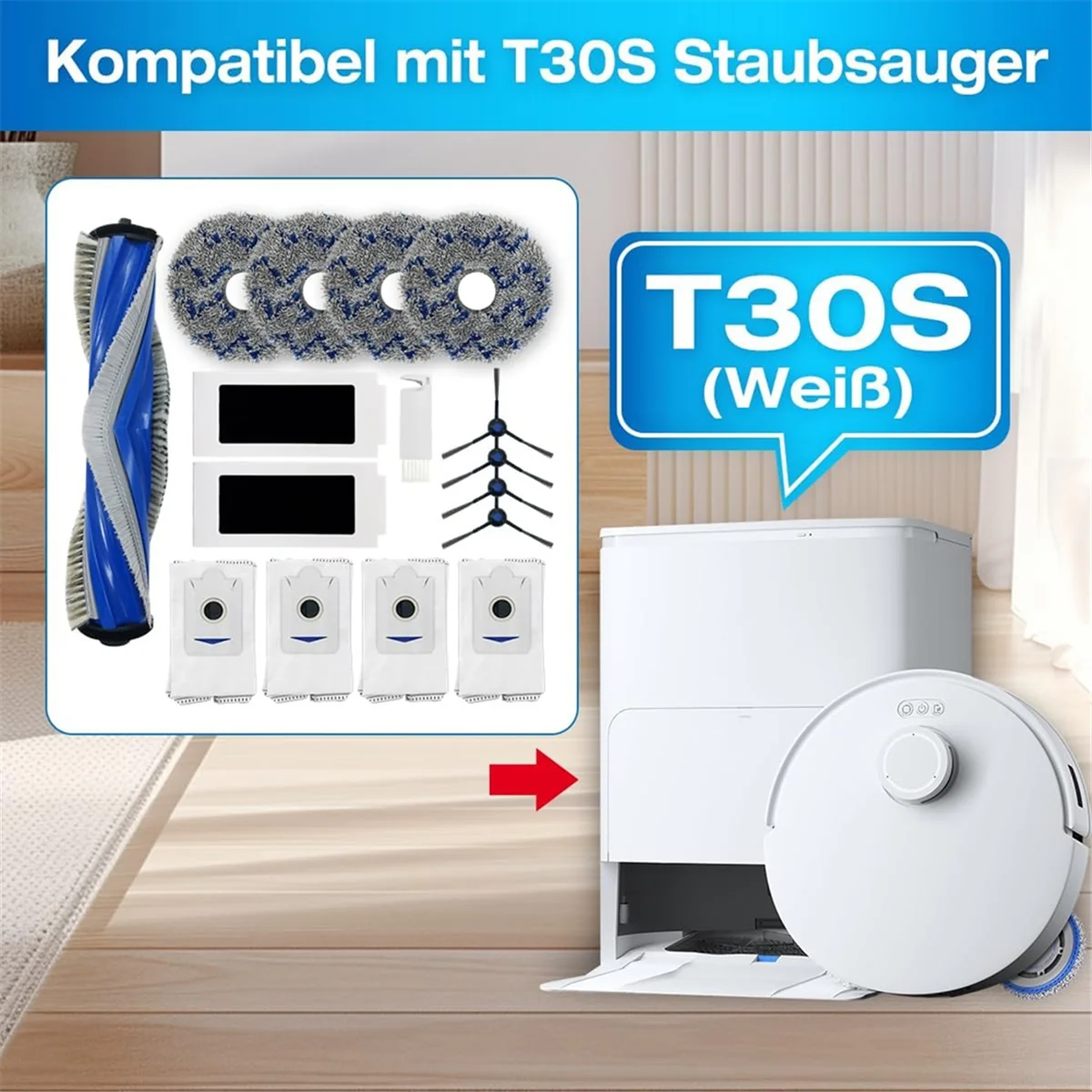 T30S 로봇 진공 청소기 용 FZFZ 교체 부품 메인 사이드 브러쉬 HEPA 필터 걸레 패드 먼지 봉투