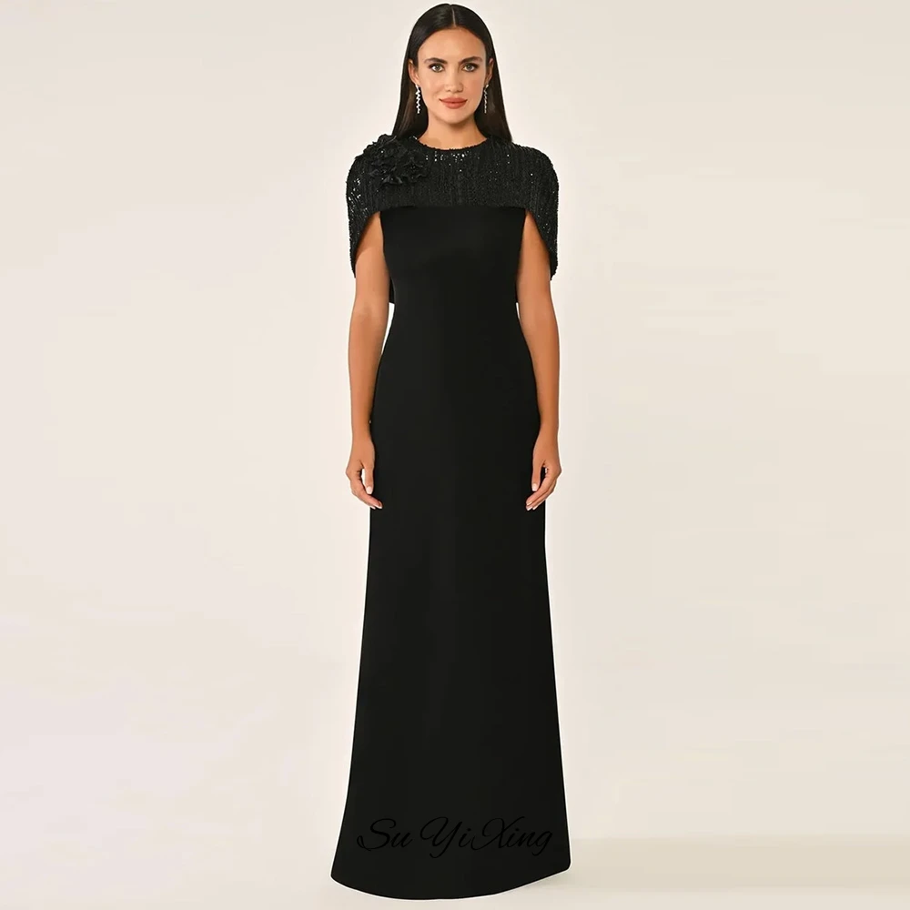 Exquisite 3D Flowers Sequined Prom Gowns Classic Jersey Customized Prom Dress Elegant Sleeveless O-Neck Evening Dress with Shawl image 3