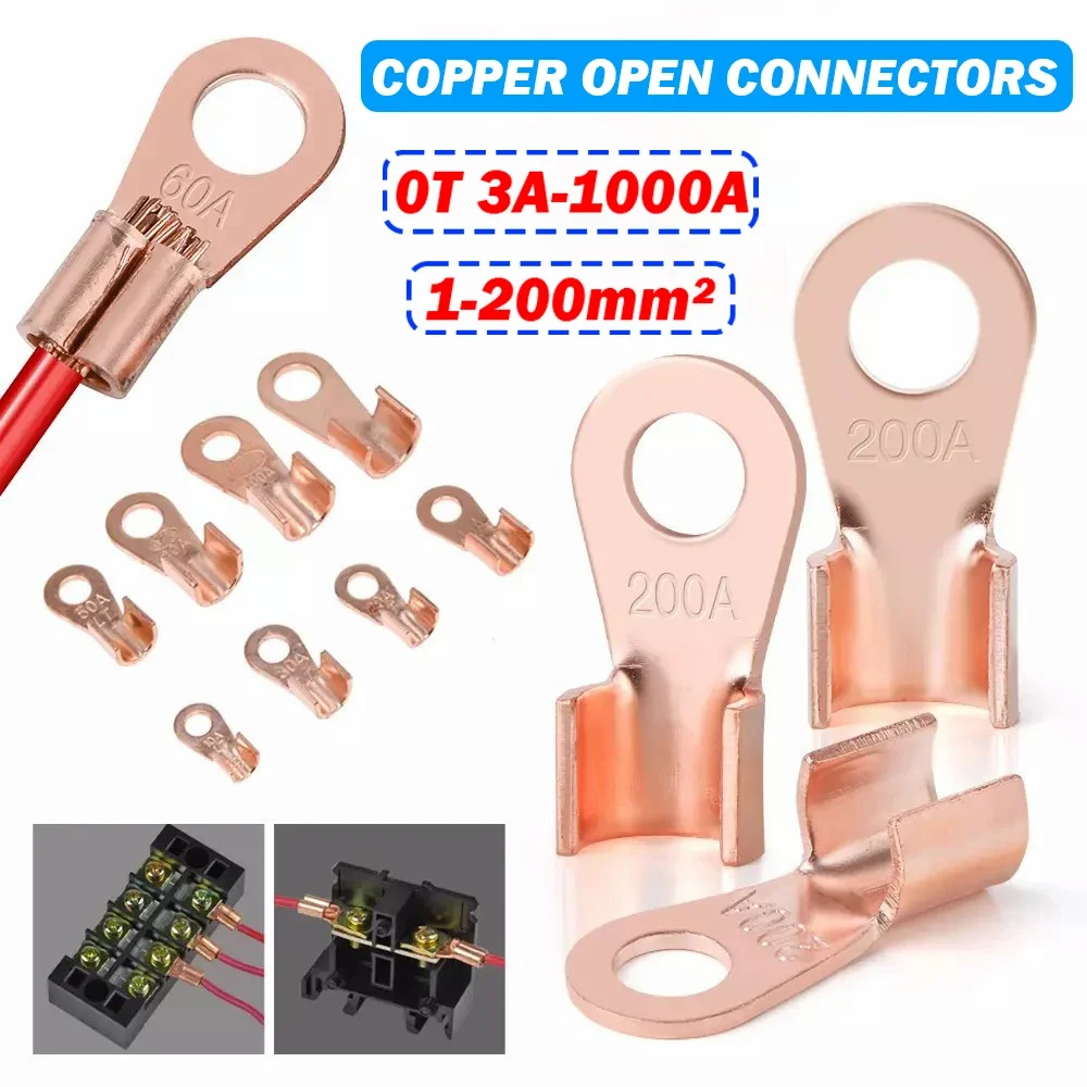 1/2/5/10/20Pcs Copper Tube Terminals Battery Welding Ring Tinned Copper Wire Lugs OT Type 3A to 100A - All Sizes