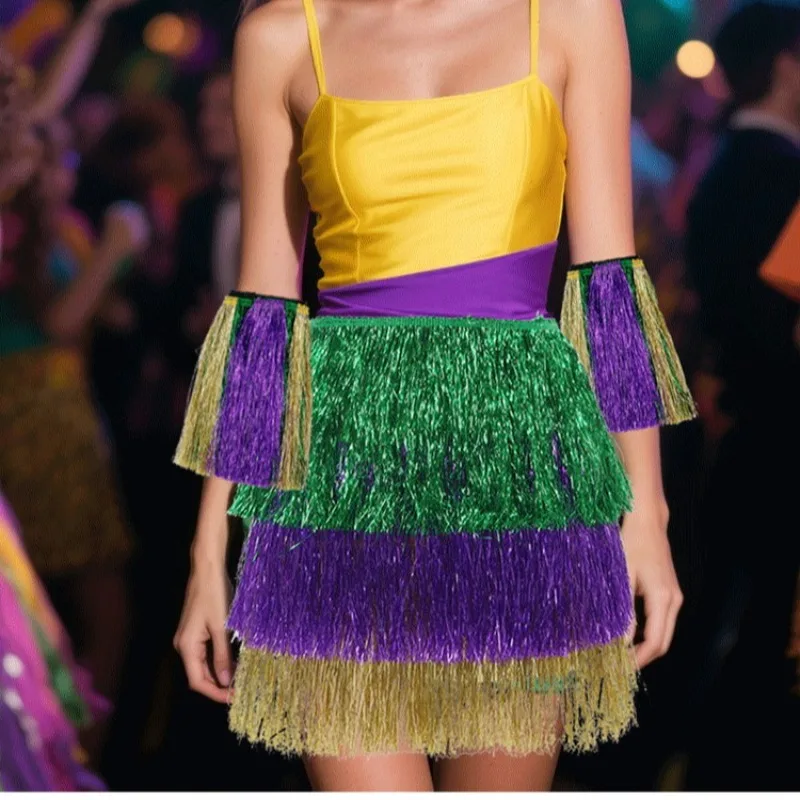 3pcs/set Carnival Masquerade Party Fringe Bracelet Skirt Leg Warmers Set for Masquerade Festive Party Decoration Costume Props