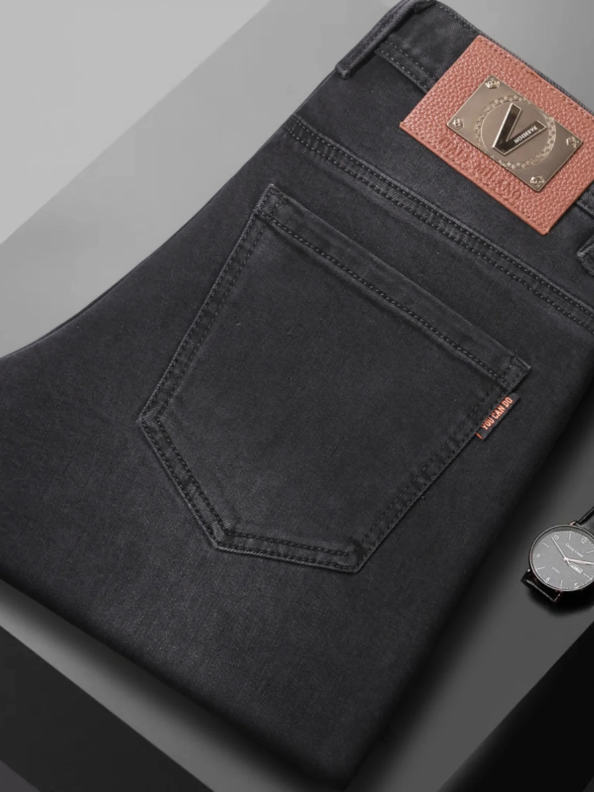 

Мужские джинсы премиум-класса из денима, весна 2025, повседневные, зауженные, с эластичными манжетами, молодежные, тонкие, стандартного кроя