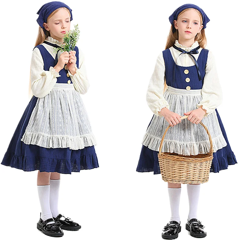 

Girls Match Girl Uniform Farm Maid Costume Halloween Role Playing Masquerade Pastoral Costume Stage Performance Costume New 2025