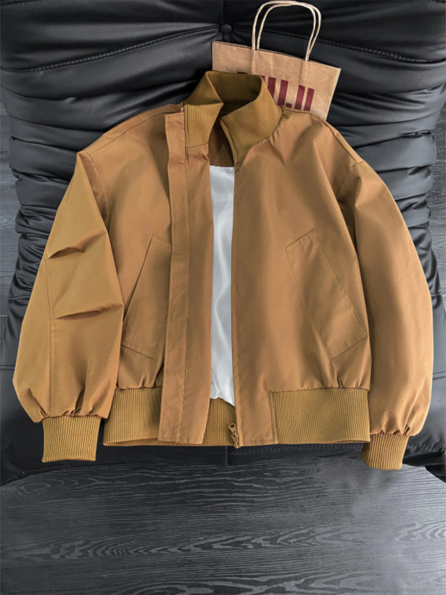 

Brown ort Bomber Flight Jaet Men's Spring Autumn American Sle Stand Collar Baseball orm Outerwear Tee-proof down ...