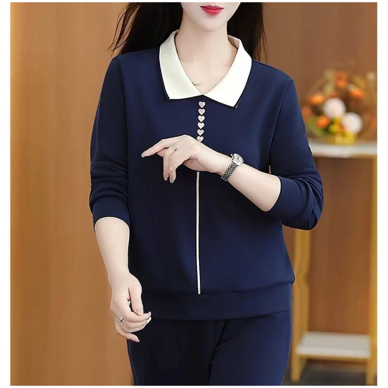 

Fashion Color Block Mom Style Casual Suit Spring Autumn New Style Loose Sweatshirt Stylish Minimalist Versatile Two Piece Set