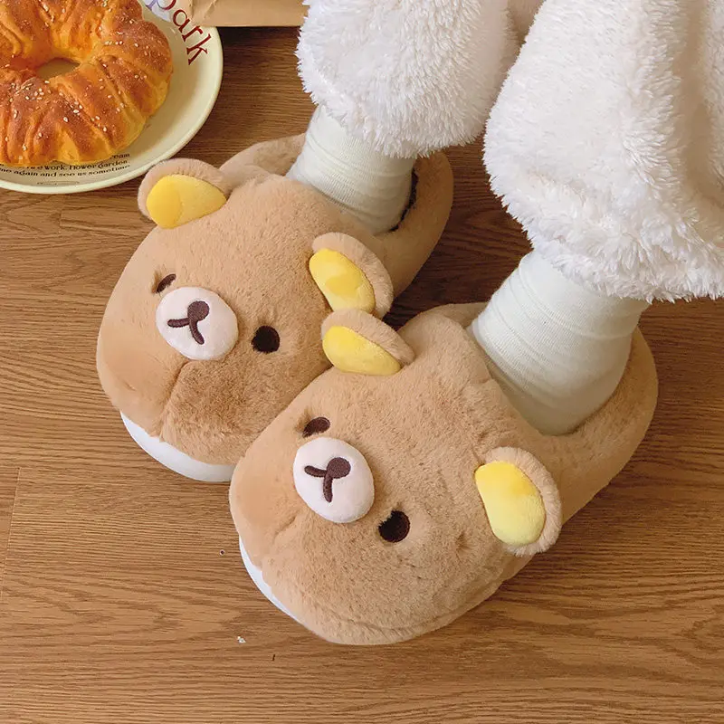 Soft Cotton Rilakkuma Winter Slippers Thick Warm Non Slip Sole Indoor Outdoor Couple Home Holiday Comfort Shoes For Men Women view 3