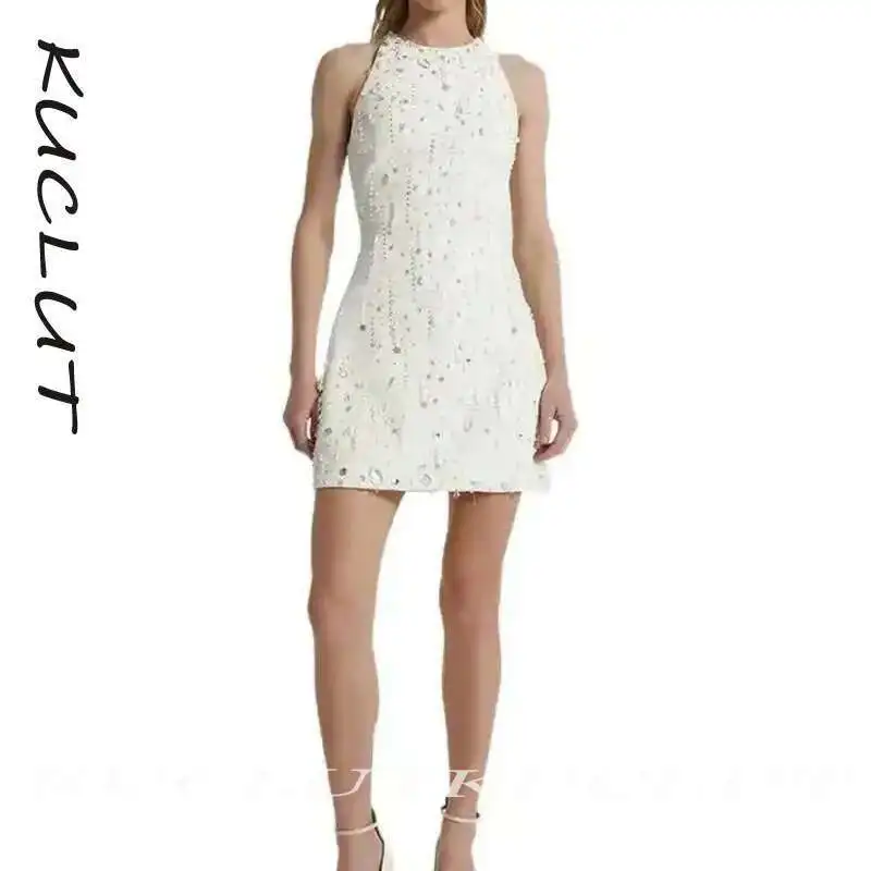 

KUCLUT 2025 Fashion New Items Heavy Industry Beads Sequin Sleeveless Women's Dress Elegant Evening Party Slim Dresses K248