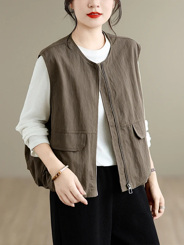 Authentic 2026 Autumn New Korean Style Versatile Loose Japanese Style Outerwear Sleeveless Vest Shoulder Pad Women's Jacket