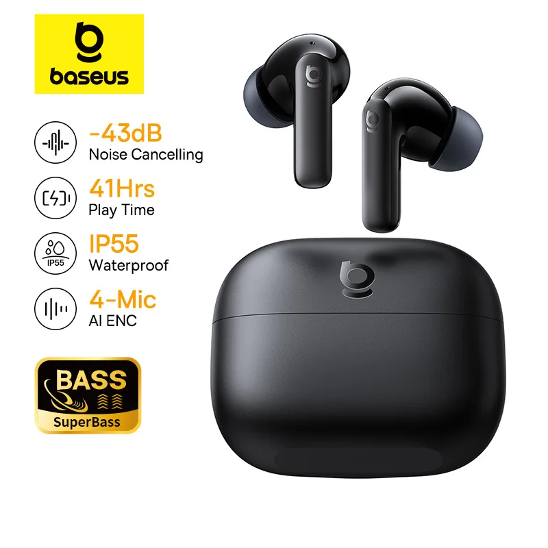 Baseus Bass EP10 NC -43dB Noise Cancelling ANC True Wireless Earbuds Bluetooth 6.0 In-Ear Wireless Earphones 4-Mics ENC Ear buds
