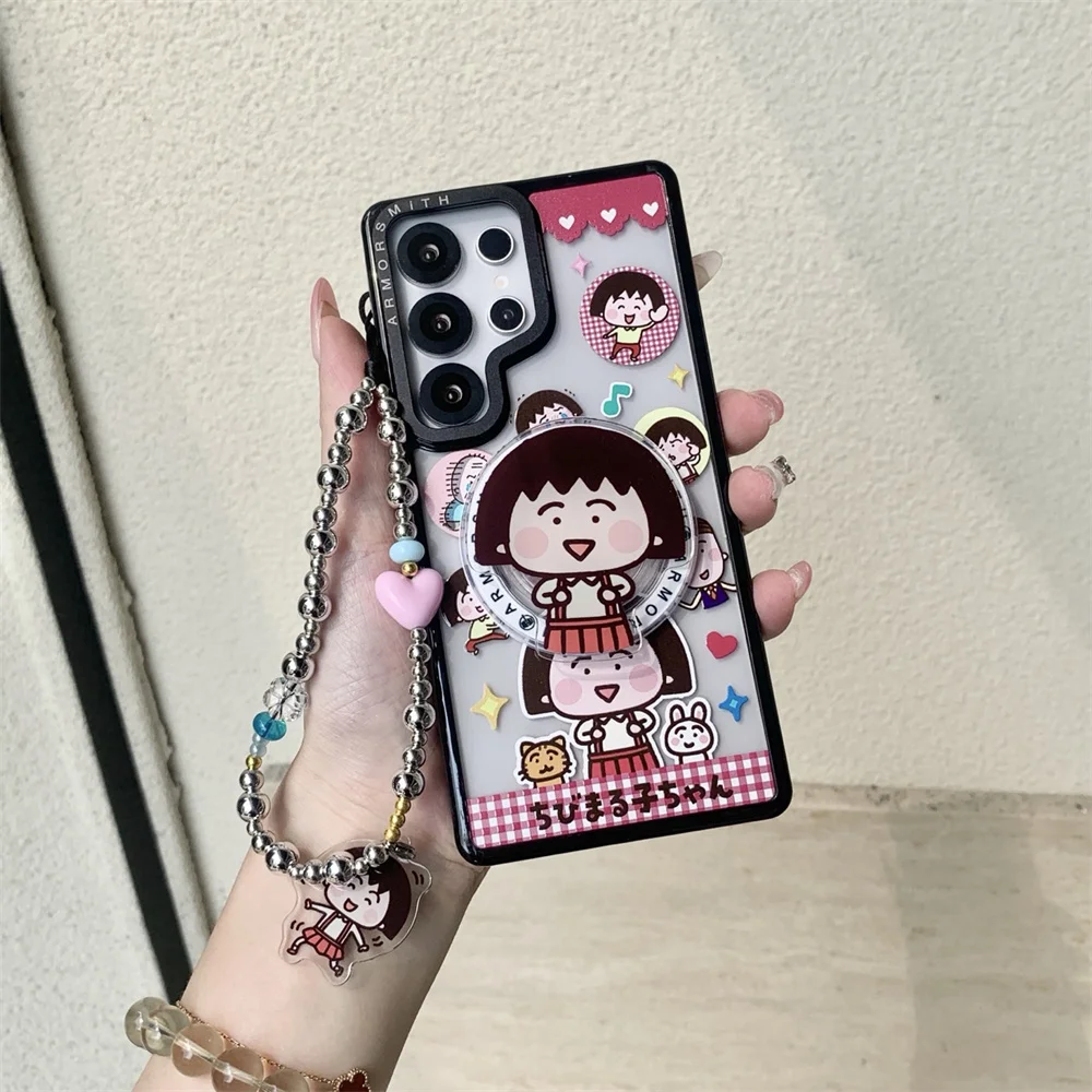 Kawaii Chi Maruko-chan Magnetic Phone Case for Samsung Galaxy S26 Plus S23 S25 Ultra S24 Cover With Magsafe Stand Cute Case Capa