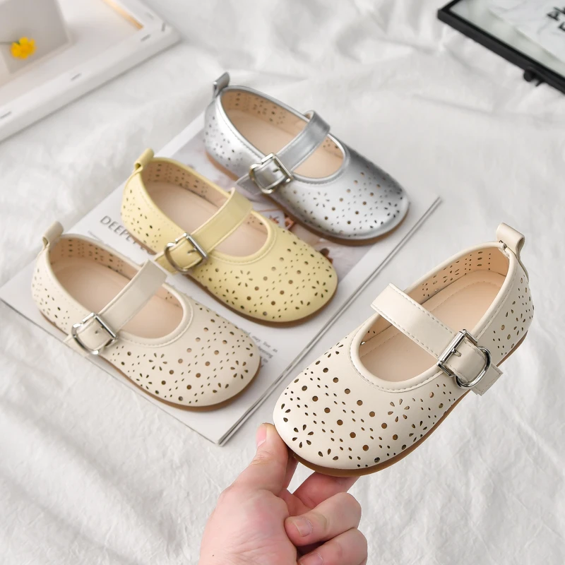Kids'Casual Shoes Sandals Fashion Solid Color PU Leather Summer Shoes For Girls Soft Bottom Silver White Size26-36