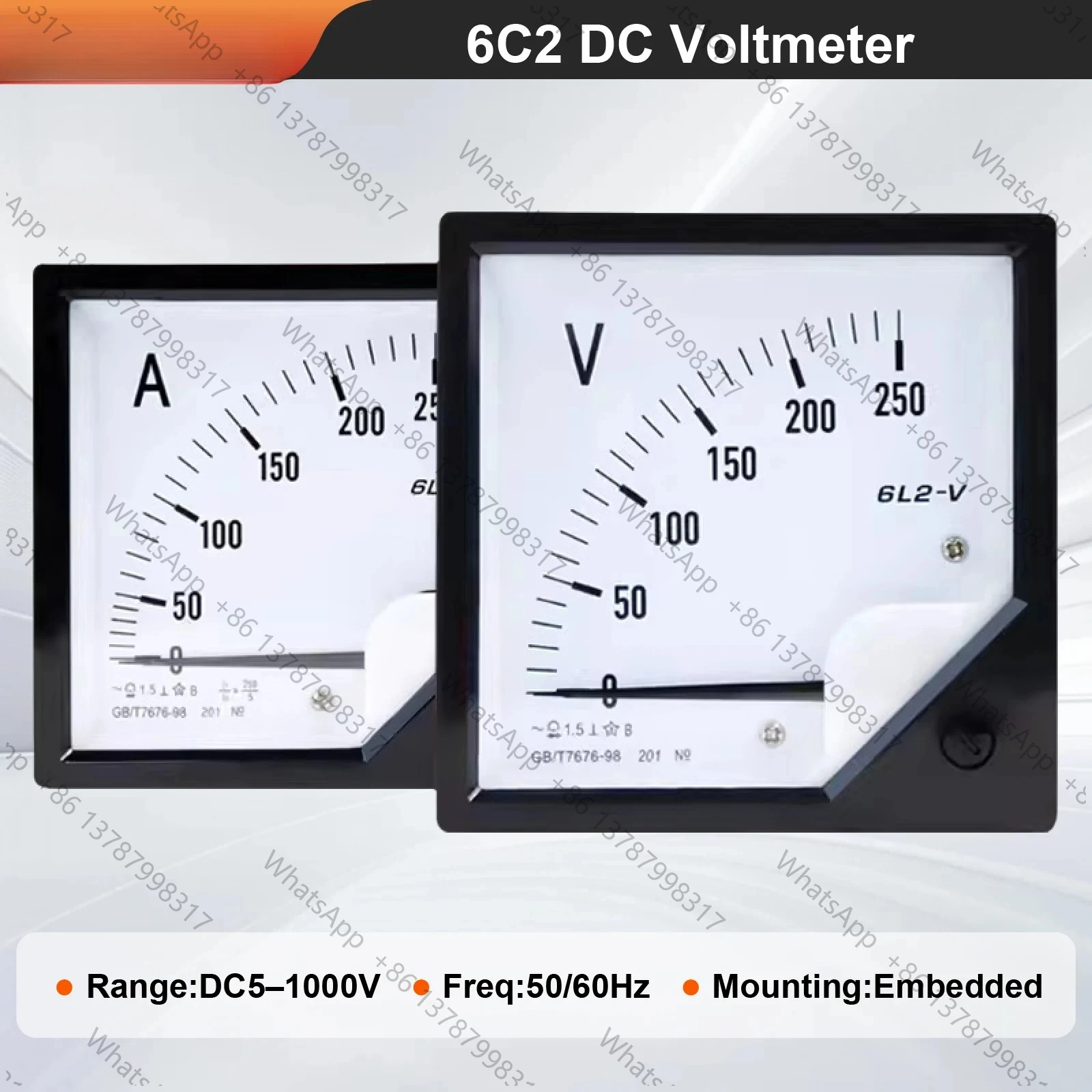 6C2 DC Voltmeter 80x80mm 0‑1000V Pointer Voltage Meter Industrial Gauge Embedded Mount for Electrical Cabinet Equipment Use