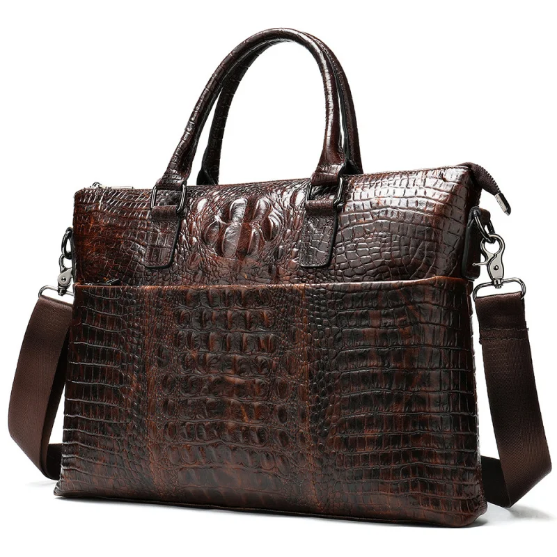 

Retro Fashion Briefcase Men's High-End Large Capacity Business Bag 14inch Laptop Bag Pattern Genuine Leather Handbag