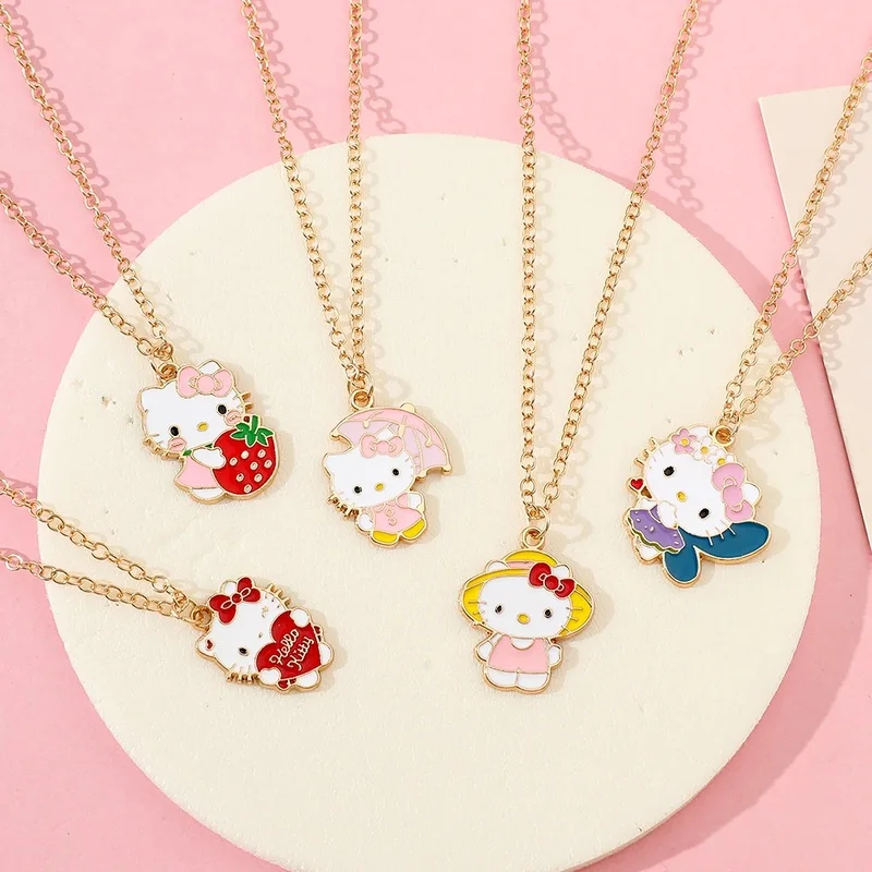 Sanrio Kawaii Anime Hello Kitty Alloy Necklace Cartoon KT Cat Pendant Girl Sexy Collar Chain As A Holiday Gift for Girlfriend