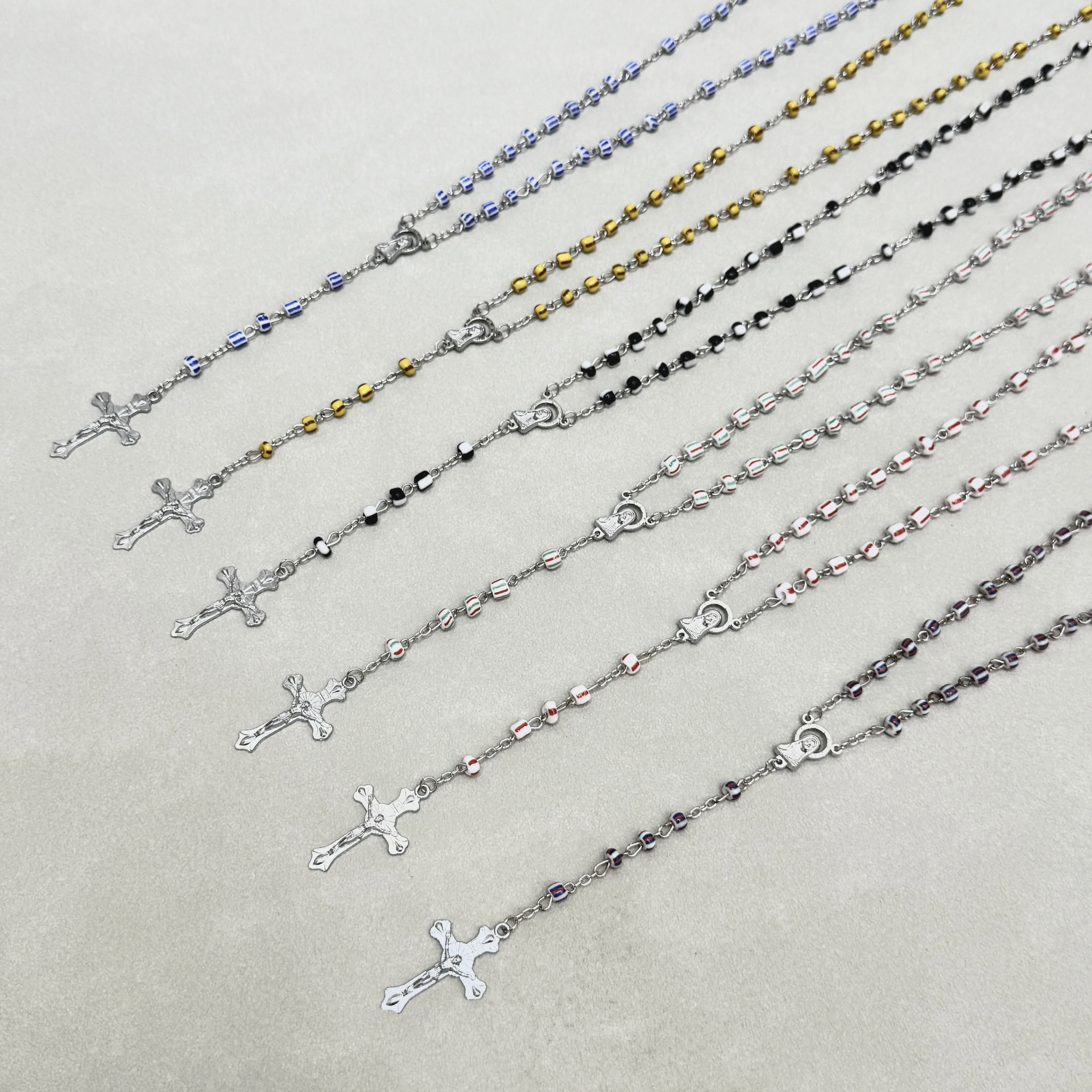 1Pc 6mm Faceted Melon Beads Thin Metal Chain Catholic Rosary Necklace Delicate Daily Prayer Jewelry
