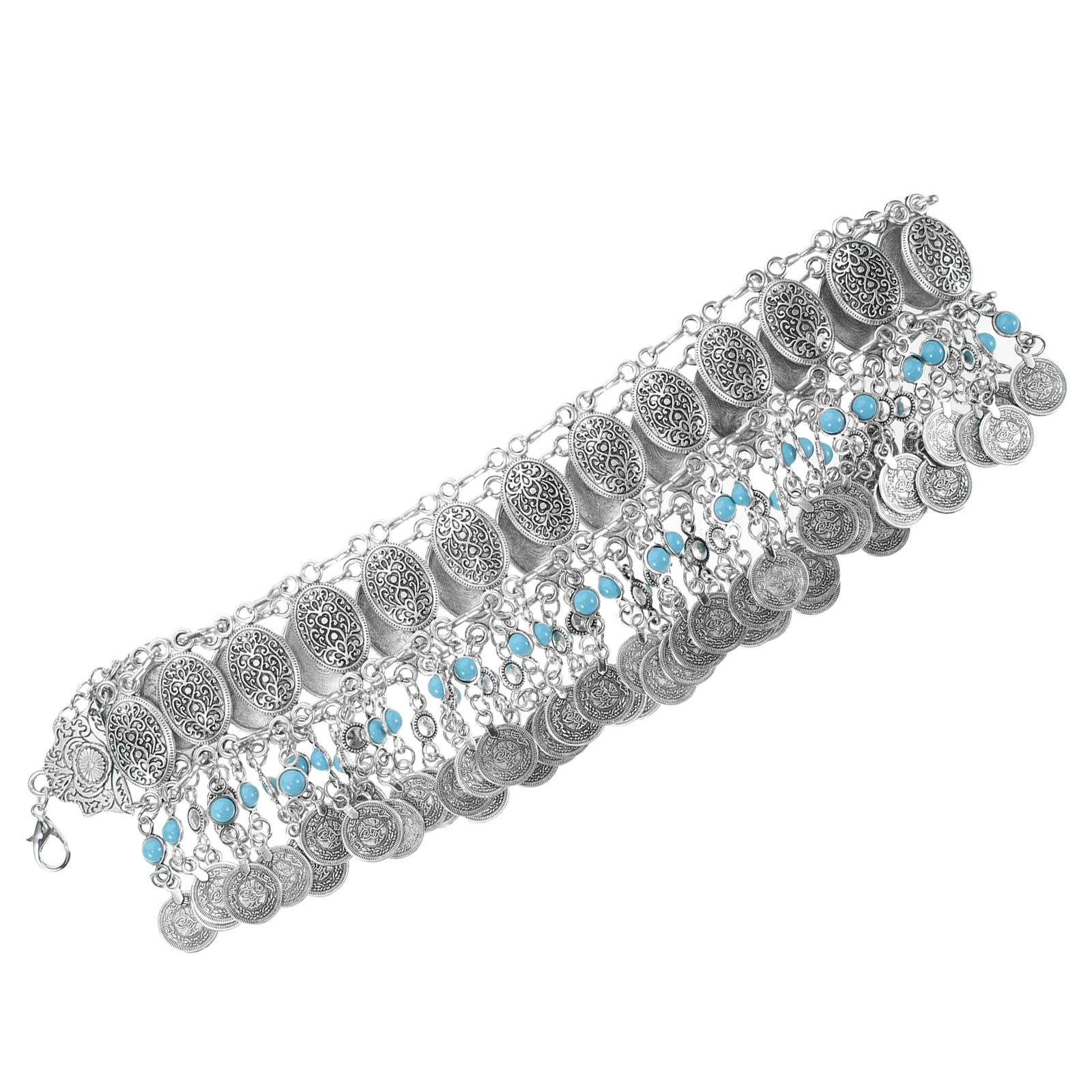 سلسلة خصر بوهيمية للنساء بتصميم عرقي قديم مع حزام عملات معدنية قابل للتعديل، إكسسوار للرقص الشرقي ومجوهرات للجسم