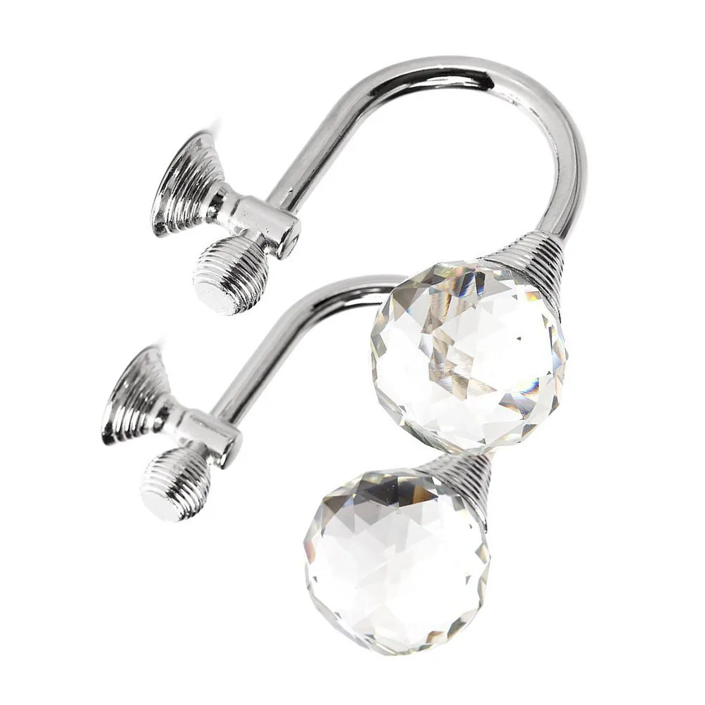 

2 pcs Clear Crystal Curtain Holdbacks Wall Mounted Tassel Hooks For Home Decor Living Room Multi Use Silver Coating Rust Proof