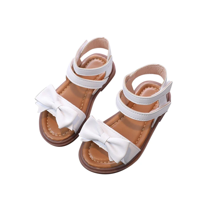 Sandálias de bowknot infantis, Chinelos de verão, Soft Sole Roman Shoes, Little Girls 'Shoes