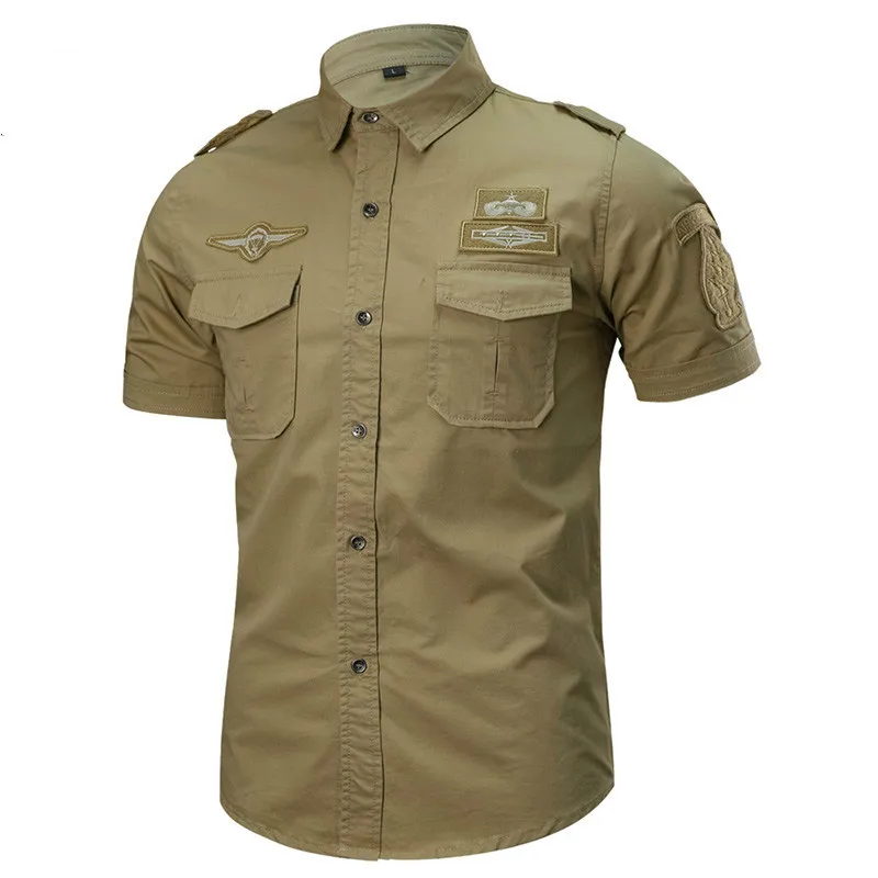 Summer  Shirt Men Cotton Short Sleeve 101 Airborne Tactical Air Assault Shirts Male Casual Big Size M-6XL Camisa Militar