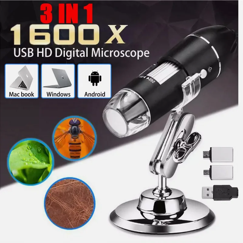 Imagem -02 - Câmera de Microscópio Digital 500x 1000x 1600x em tipo c Usb Eletrônico Portátil para Solda Lupa Led Reparo de Celular