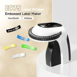 E975 3D Label Printer 9mm Embossing 3D Label Tape Manual Labeller Typewriter Compatible for Dymo Printer Labels 12965 Label