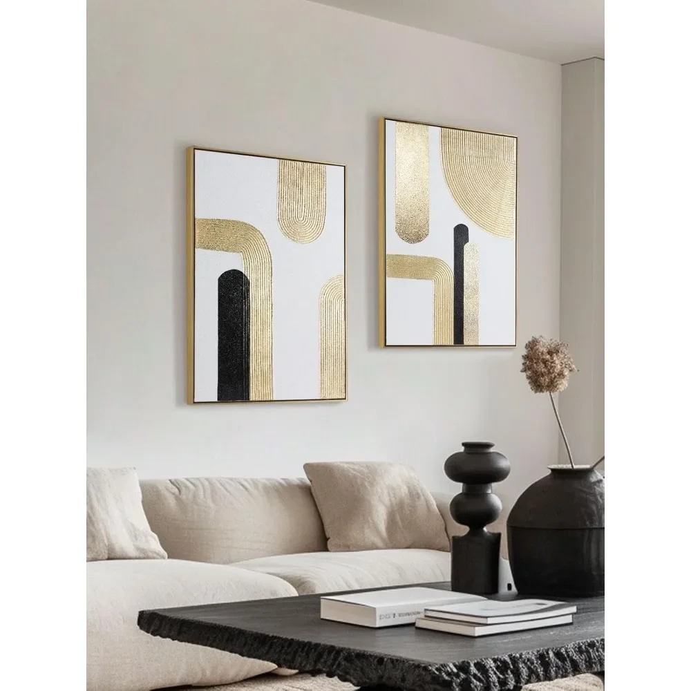 

Prints,Black Gold Abstract Wall Art - Geometric Line Spiral Duo Abstract Shapes Canvas Artwork Decor, Set of 2, 24 x 36 Inches