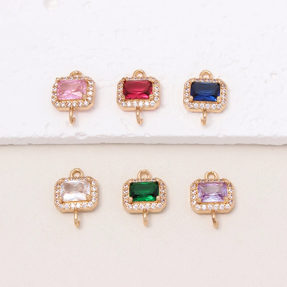 10pcs/ Bag Copper inlaid color zircon rectangular double hanging crystal pendant DIY jewelry connection accessories