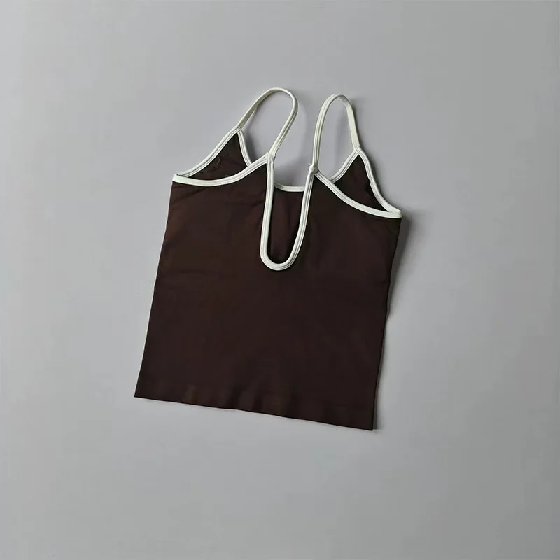 قميص بدون أكمام مثير بدون أكمام مع أكواب مبطنة، ملابس خارجية سريعة الجفاف للجري والرياضة واللياقة البدنية وحمالة صدر نسائية لليوجا #4