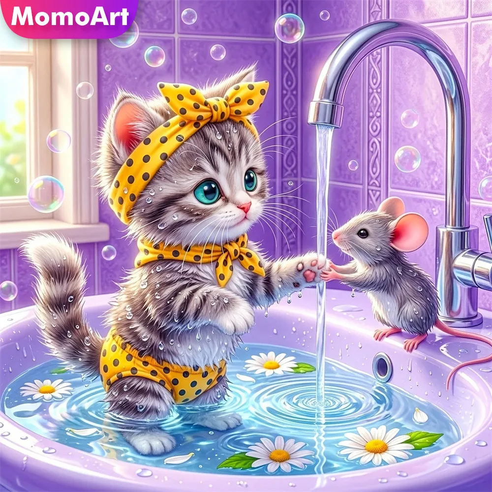 Momoart Kit de Pintura de Diamantes de Gato y Ratón, Mosaico Cuadrado y Redondo Completo, con Diamantes de Imitación, para Bordado y Manualidades, Hobby Hecho a Mano