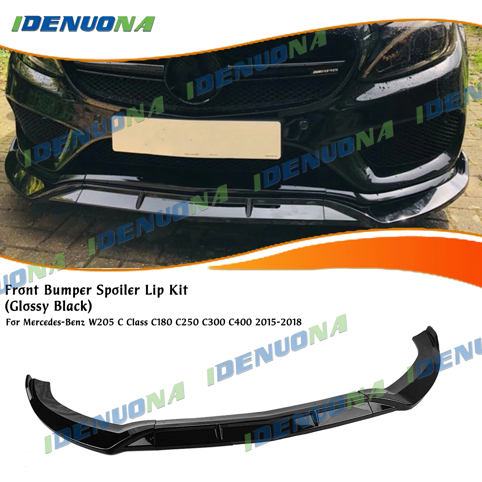 Front Spoiler Bumper Lip Blade For Mercedes-Benz C-Class W205 Sport 2015-2018 C180 C250 C300 C400 Gloss Black/Carbon Fiber Look