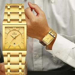 WWOOR Gold Men Watch Top Brand Luxury Quartz Stainless Steel Waterproof Mens Watches Square Date Watch for Men Relogio Masculino