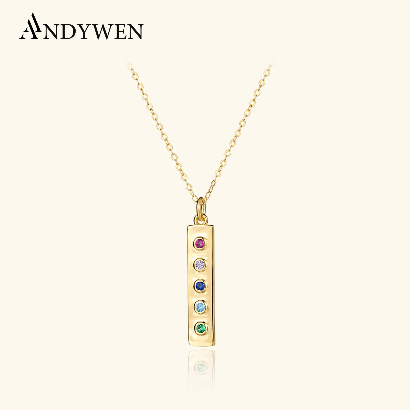 

Женское длинное ожерелье-чокер ANDYWEN из стерлингового серебра 925 пробы с кулоном в виде квадрата радуги из Кубического циркония на зиму, 2022