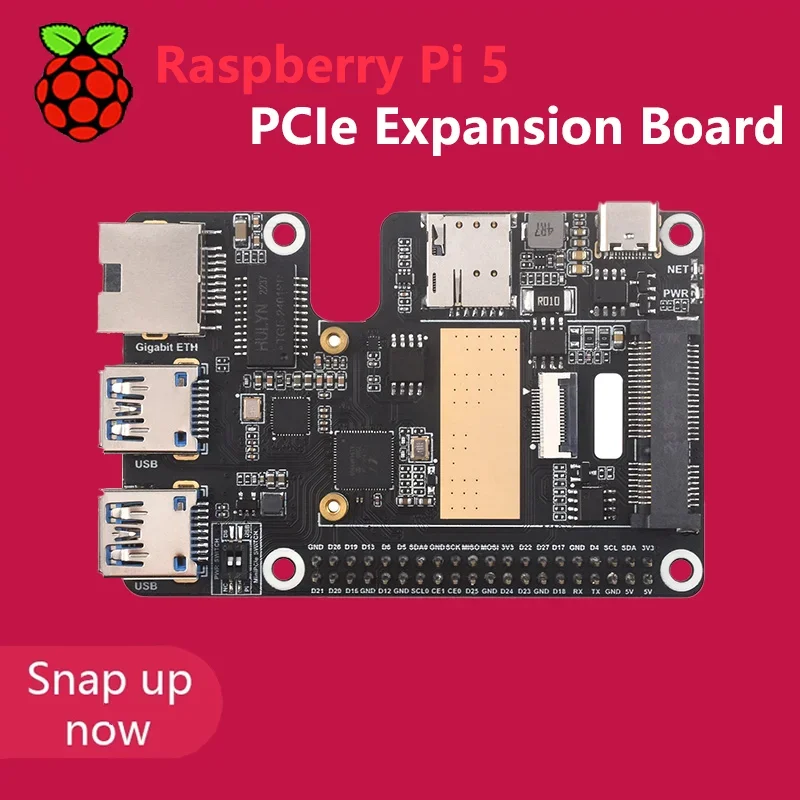 Placa de expansão Raspberry Pi 5 geração PCIe para Mini PCIe 4G com porta Ethernet Gigabit RJ45