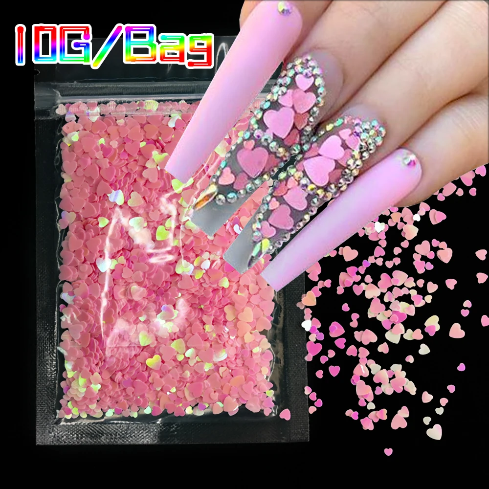 10g różowe serce miłosne płatki do paznokci cekiny luzem holograficzny brokat ultracienkie różowe płatki błyskotka DIY ozdoby do paznokci narzędzia do Manicure*