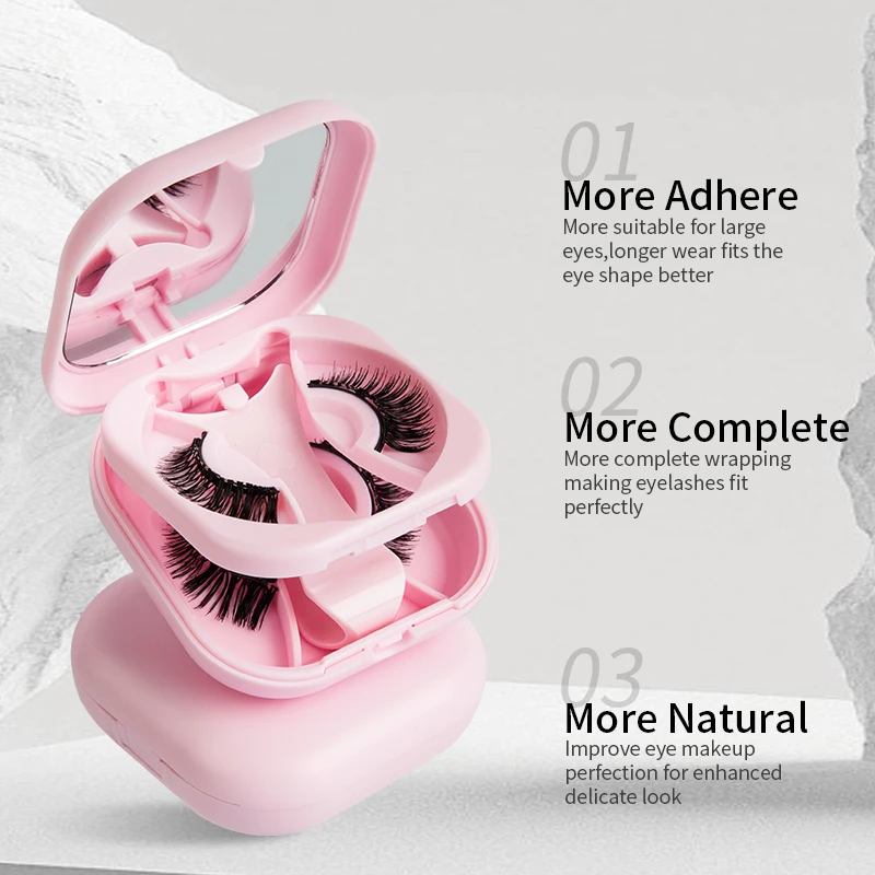 `2026 New Style Pink Double‑Layer Integrated Case, 2 Pairs Glue‑Free Magnetic False Eyelashes, Natural Dense Portable Lash Set`