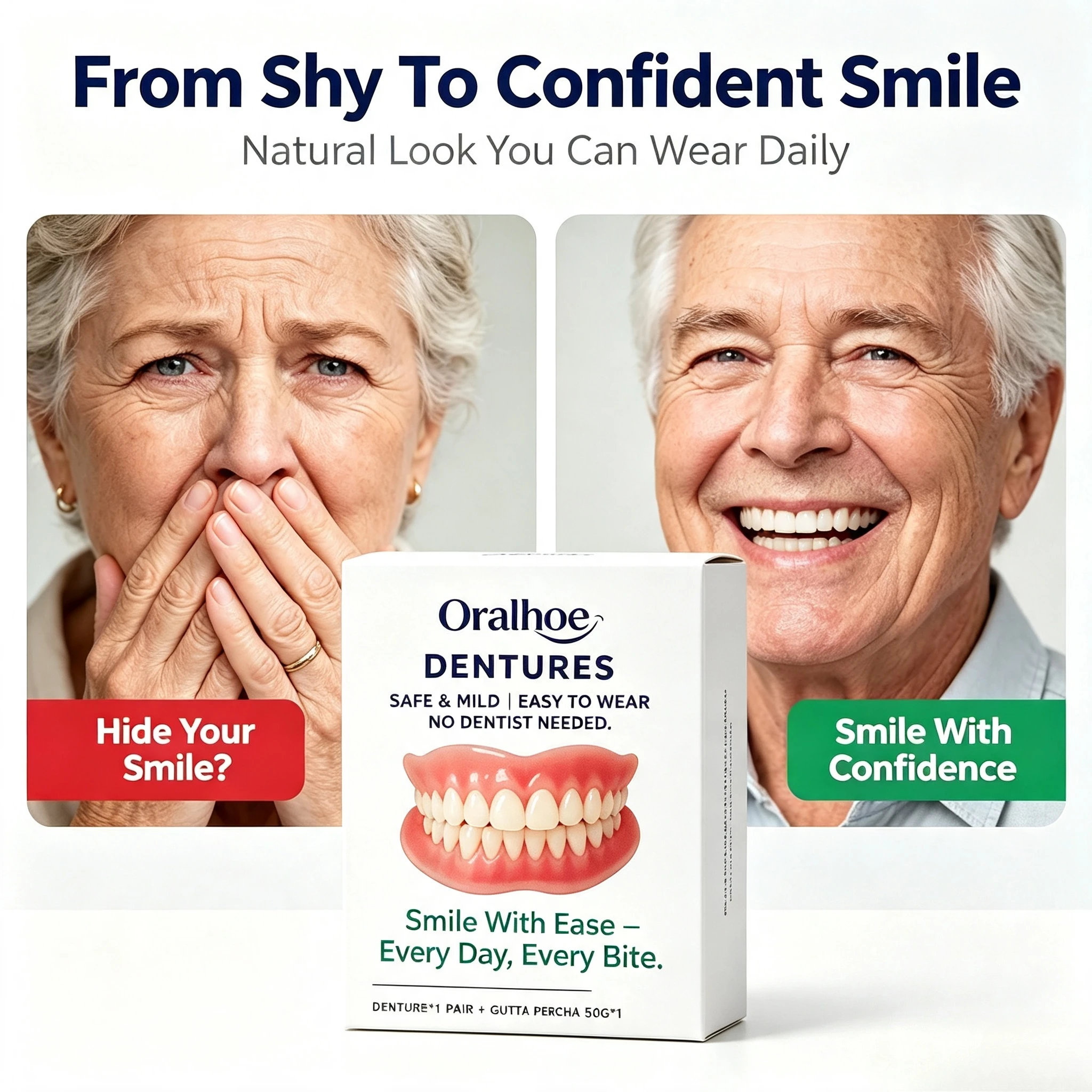 Adjustable Cosmetic Dentures Set 1 Pair Fake Teeth Easy Home Use Temporary Teeth for Men Women Smile Beauty