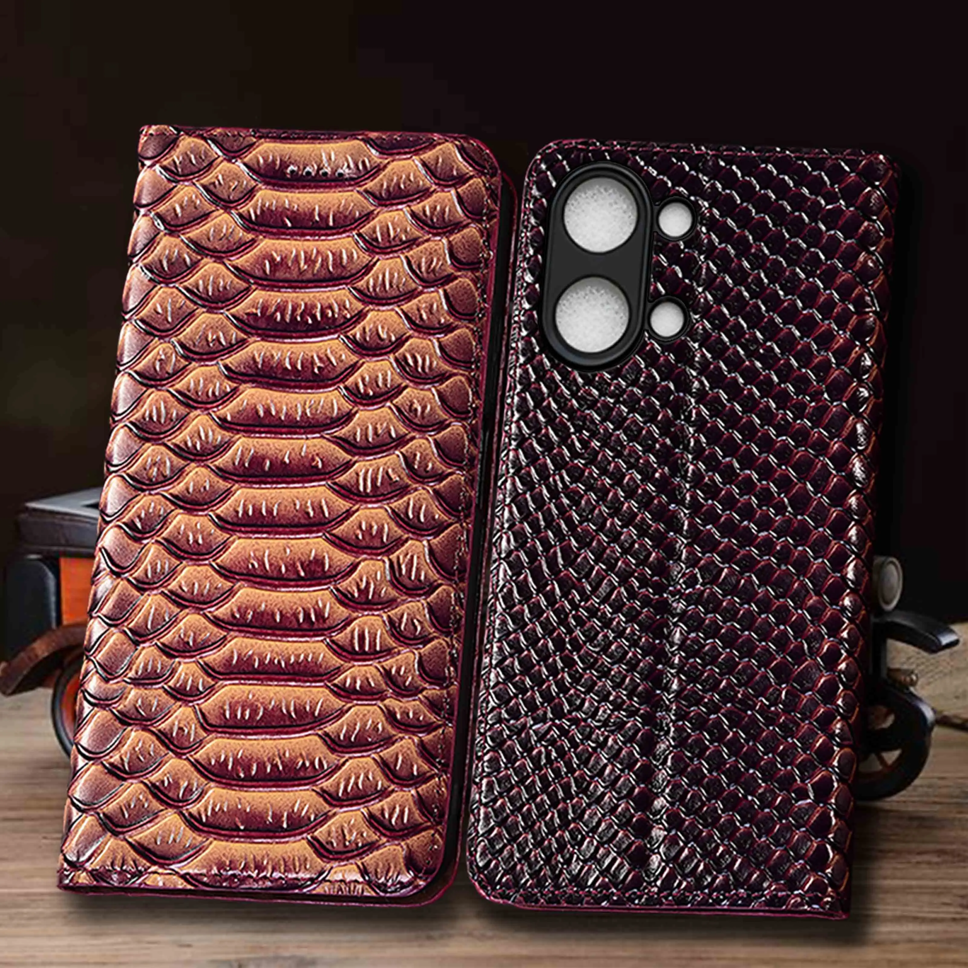 

For Xiaomi Poco X3 X4 X5 X6 X7 X8 Pro NFC GT Neo Max 5G Dragon Scale Pattern Of Genuine Leather Flip Phone Cover Case Cowhide