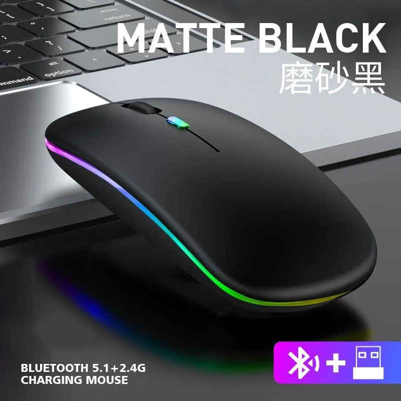 Mouse Sem Fio RGB Recarregável Bluetooth, Mouse de Computador Sem Fio com LED Retroiluminado, Mouse Ergonômico para Jogos para Laptop PC 3600DPI