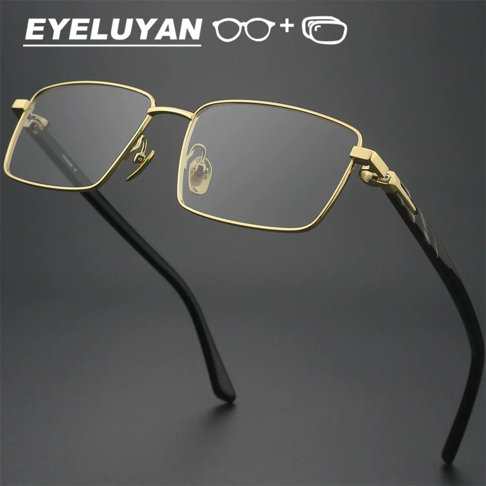 

EYELUYAN Luxury Business Prescription Glasses Men Pure Titanium Eyewear Frame Natural Buffalo Horn Temples H2342