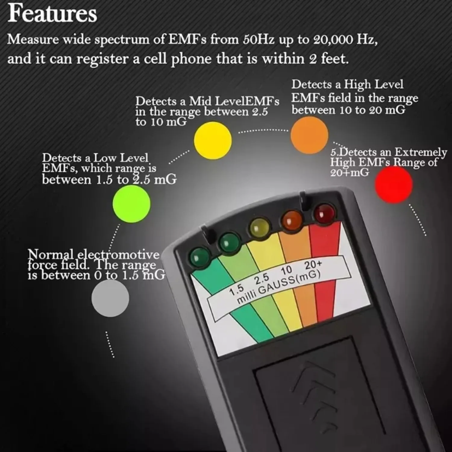 5-LED EMF Meter Magnetic Field Detector Ghost Hunting Paranormal Equipment Tester Portable Counter Professional EMF Meter Tester