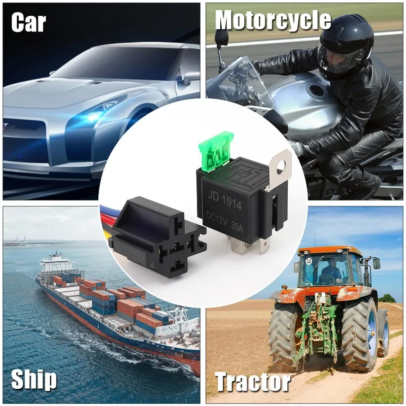 12V Fuse-type Automotive Relays with Sockets Suitable for Cars and Trucks Waterproof 4-pin/5-pin 30A Fuse Relay Switches