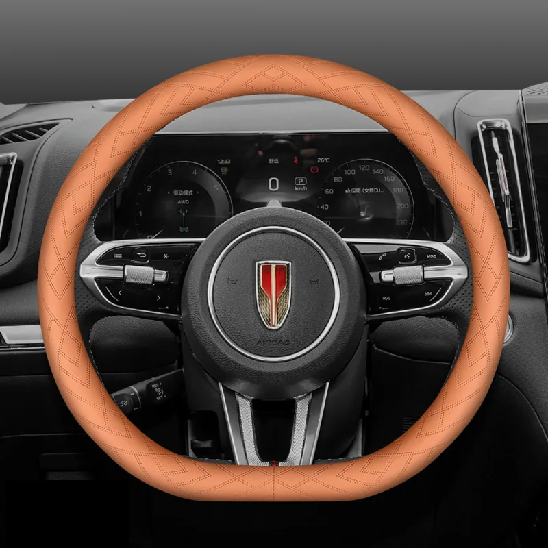 For Hongqi H5 H7 H6 E-HS9 HS3 HS7 HS5 Interior Decoration D Shape Steering Wheel Cover Car Accessories Genuine Leather Brown