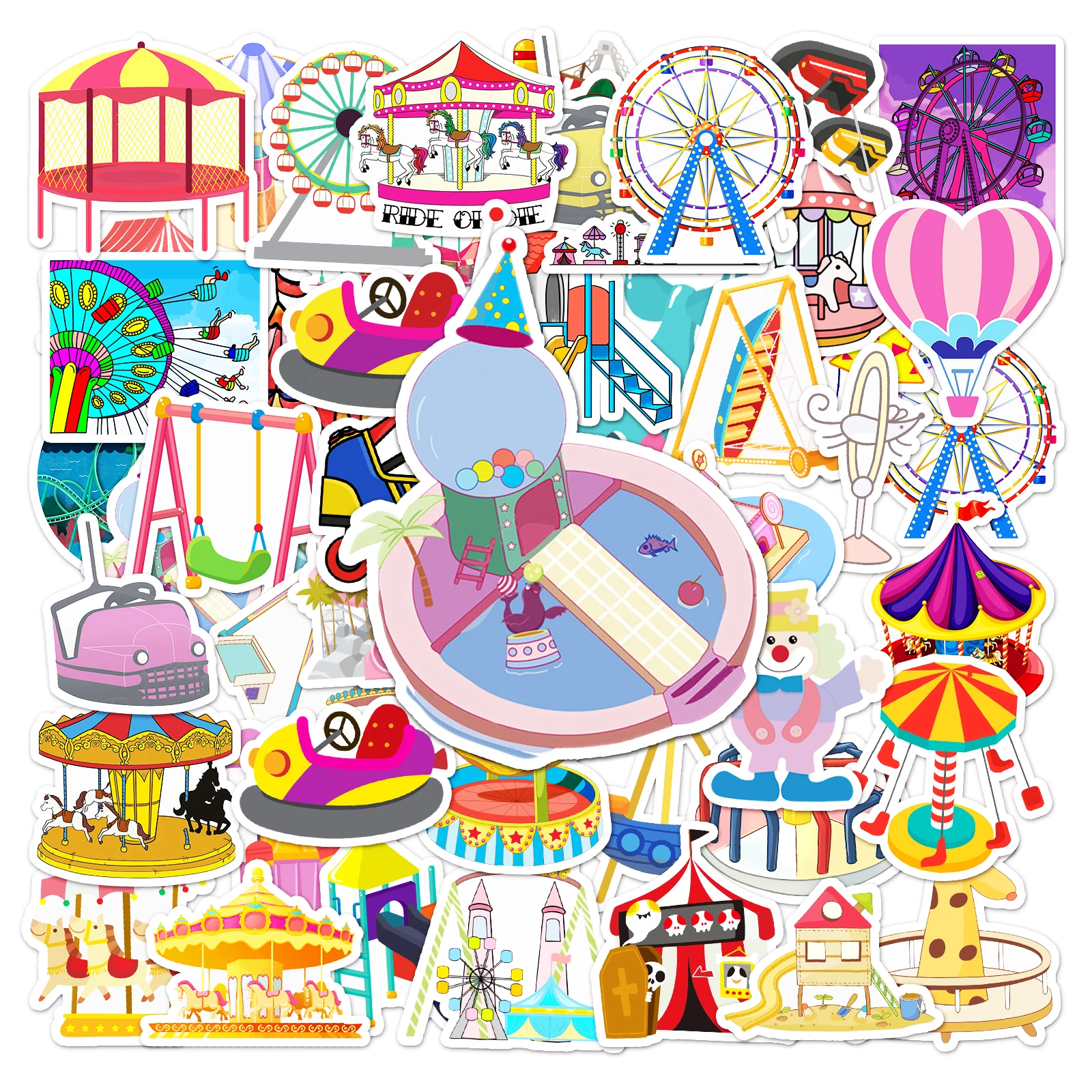 50pc Amusement Park Series Cartoon Cute Graffiti Stickers Suitcase Laptop Guitar Skateboard Personalized Decoration Stickers