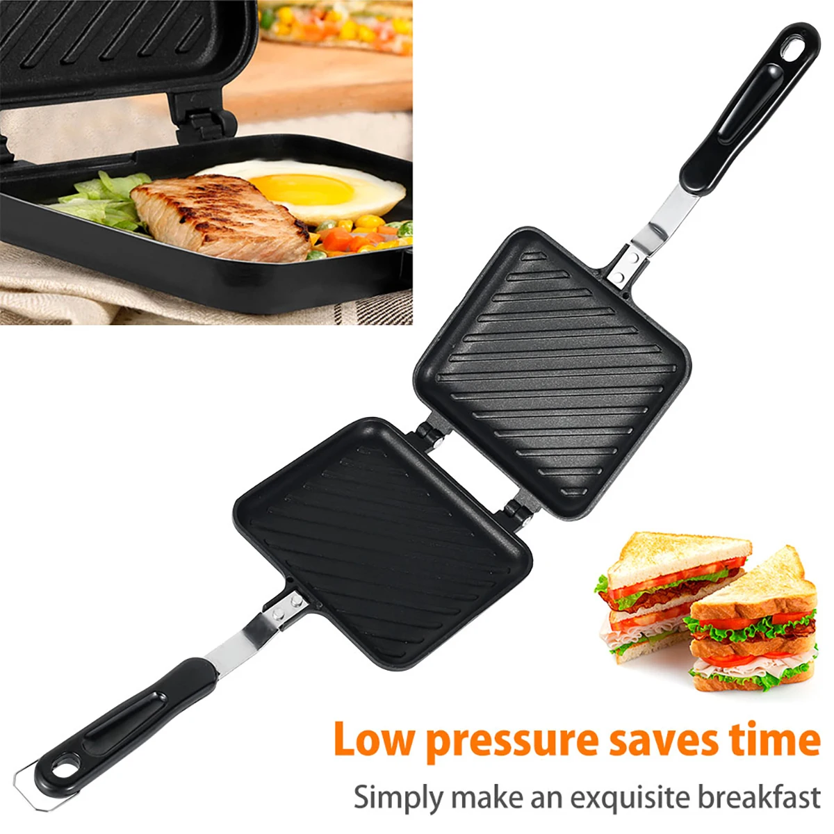 Non-Stick Sandwich Maker Pan Double-Sided Bread Frying Pan Barbecue Plate Multiple Purposes Bread Toast Breakfast Machine