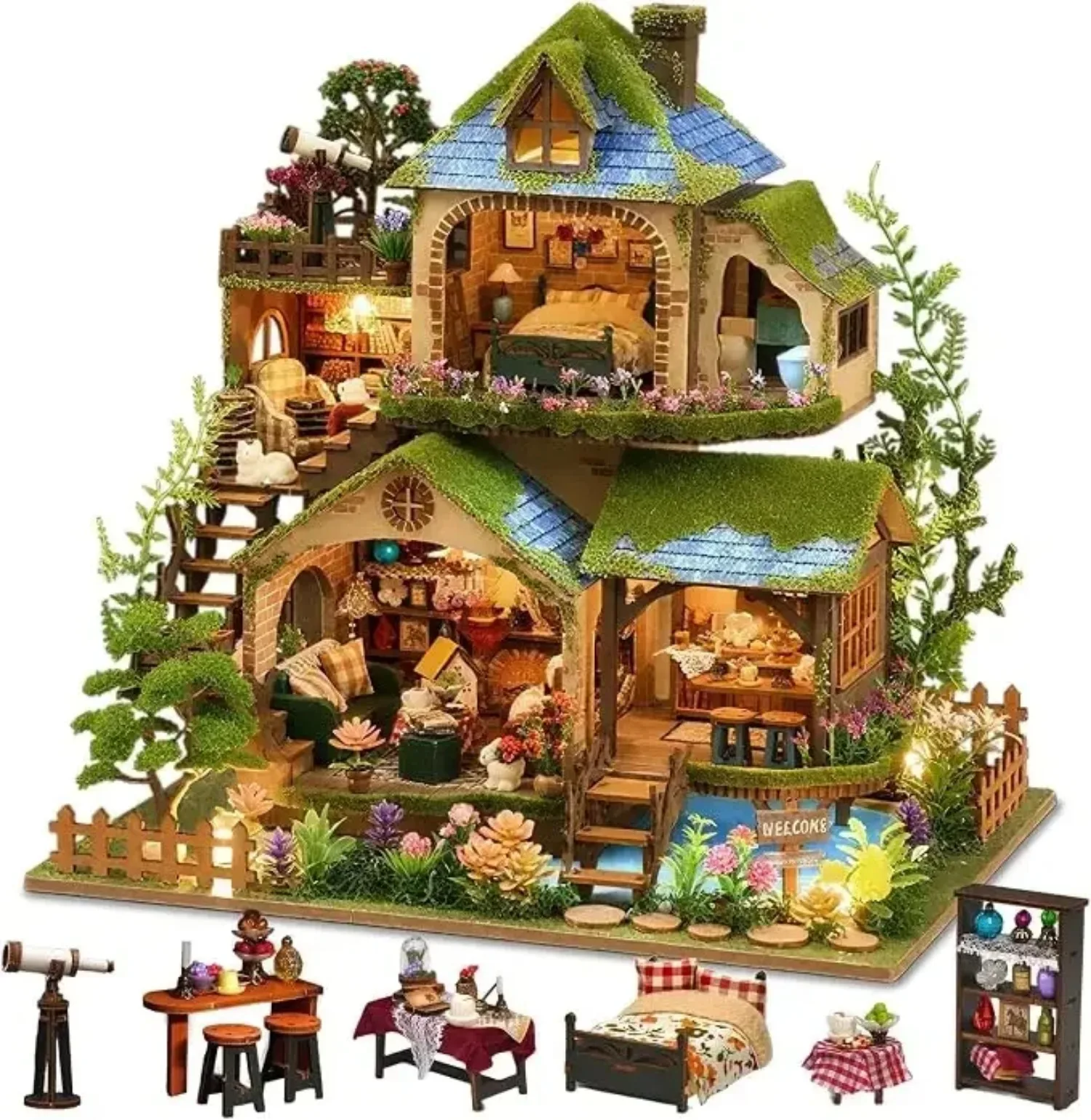 DIY Wooden Forest Adventures Cottage Figurines Miniatures Kits Assembled Casa for Friends Birthday Gifts Toys Home Decor Crafts
