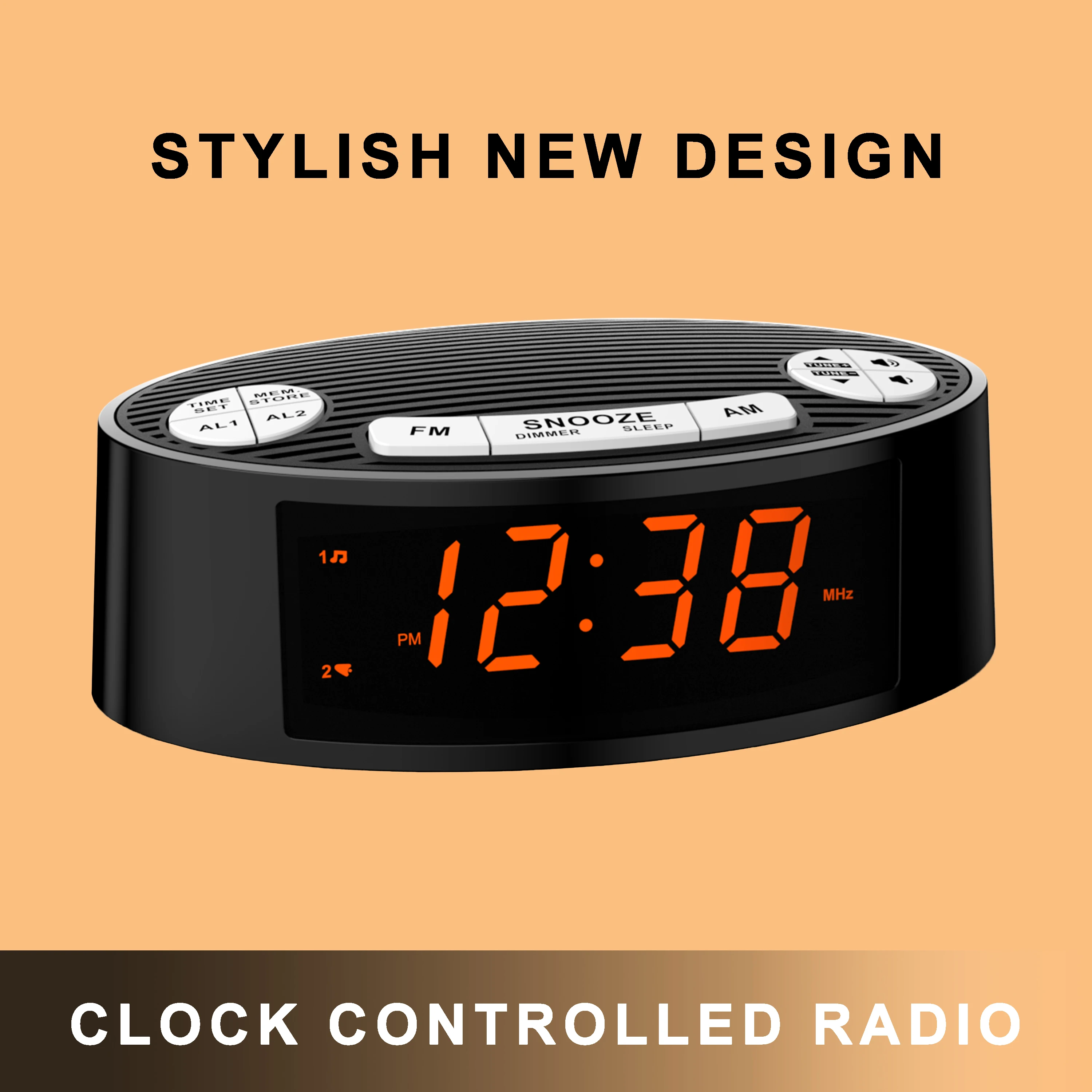 Digital AM/FM Alarm Clock Radio 3301 – Dual Alarms, Sleep Timer, Snooze, Orange LED Display & 4-Level Dimmer
