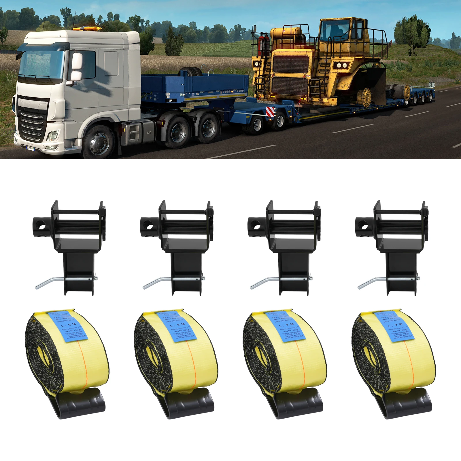 

Upgraded 4PCS Trailer Stake Pocket Winch Ratchet Tie Down Straps 16200 LBS Capacity & 5400 LBS Load Limit for Trucks Winches