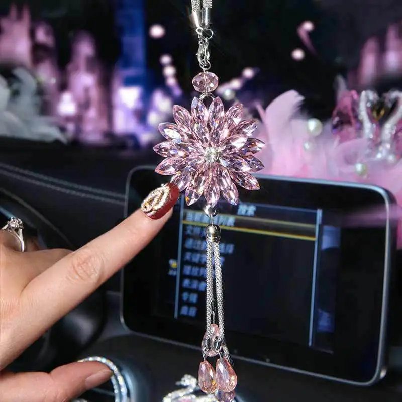 Exquisite Crystal Lotus Crystal Snowflake Pendant With Tassel – Car Decoration Ideal Gift For Valentine's Day Christmas Amp More