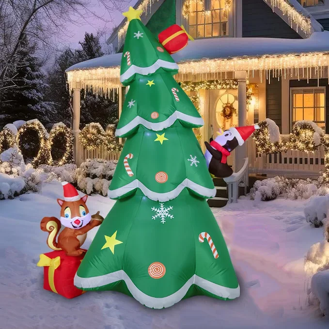 Inflatable penguin squirrel climbing christmas tree LED glow inflatable model christmas holiday party patio lawn decoration