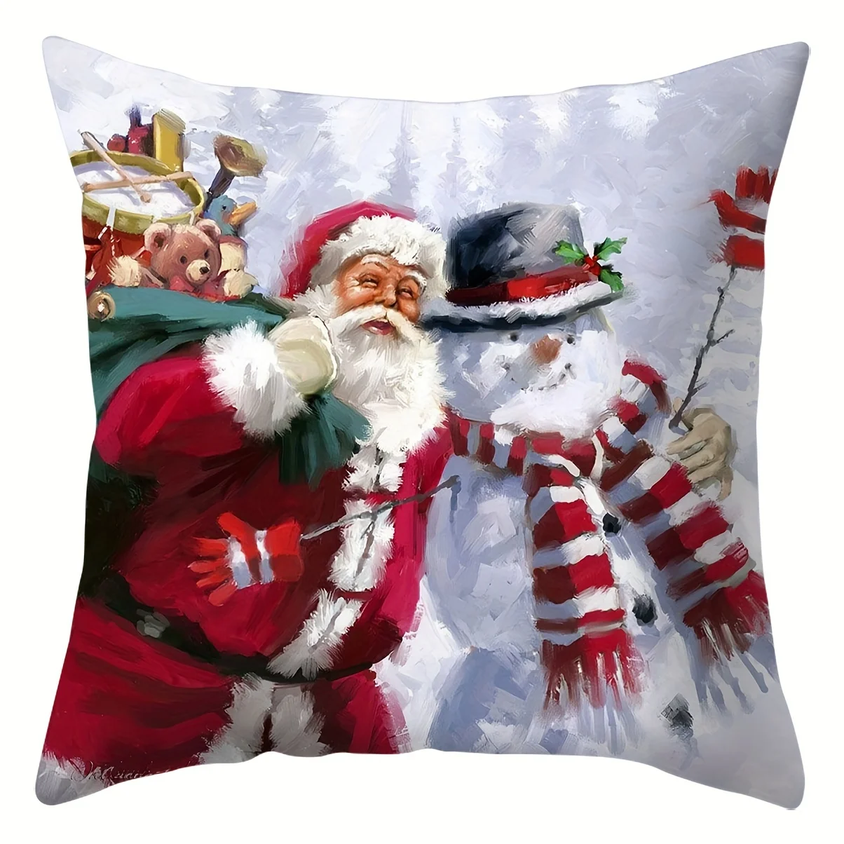 

Christmas Snowman Patterned Throw Pillow Covers Home Decor for Living Room Satin Fabric Cushion Cover